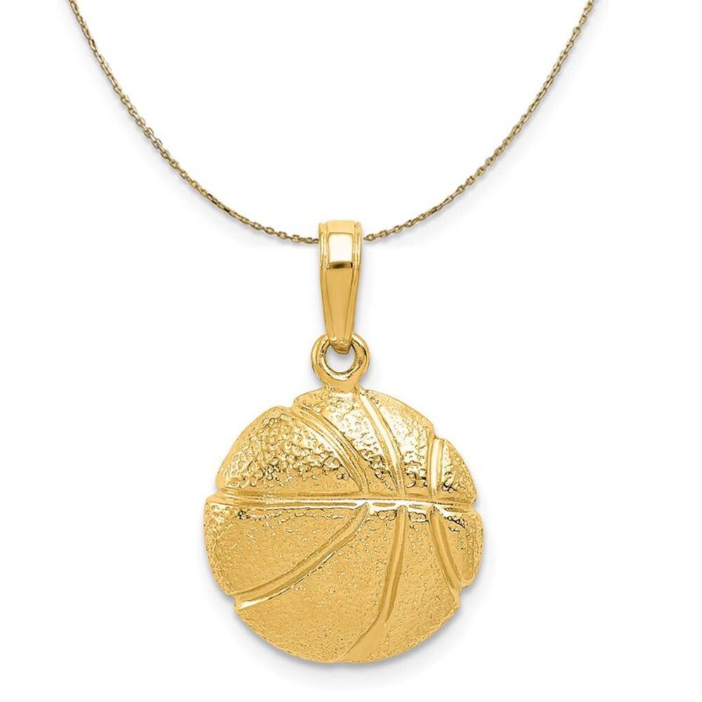14k Yellow Gold Polished and Textured Basketball Necklace - 24 Inch